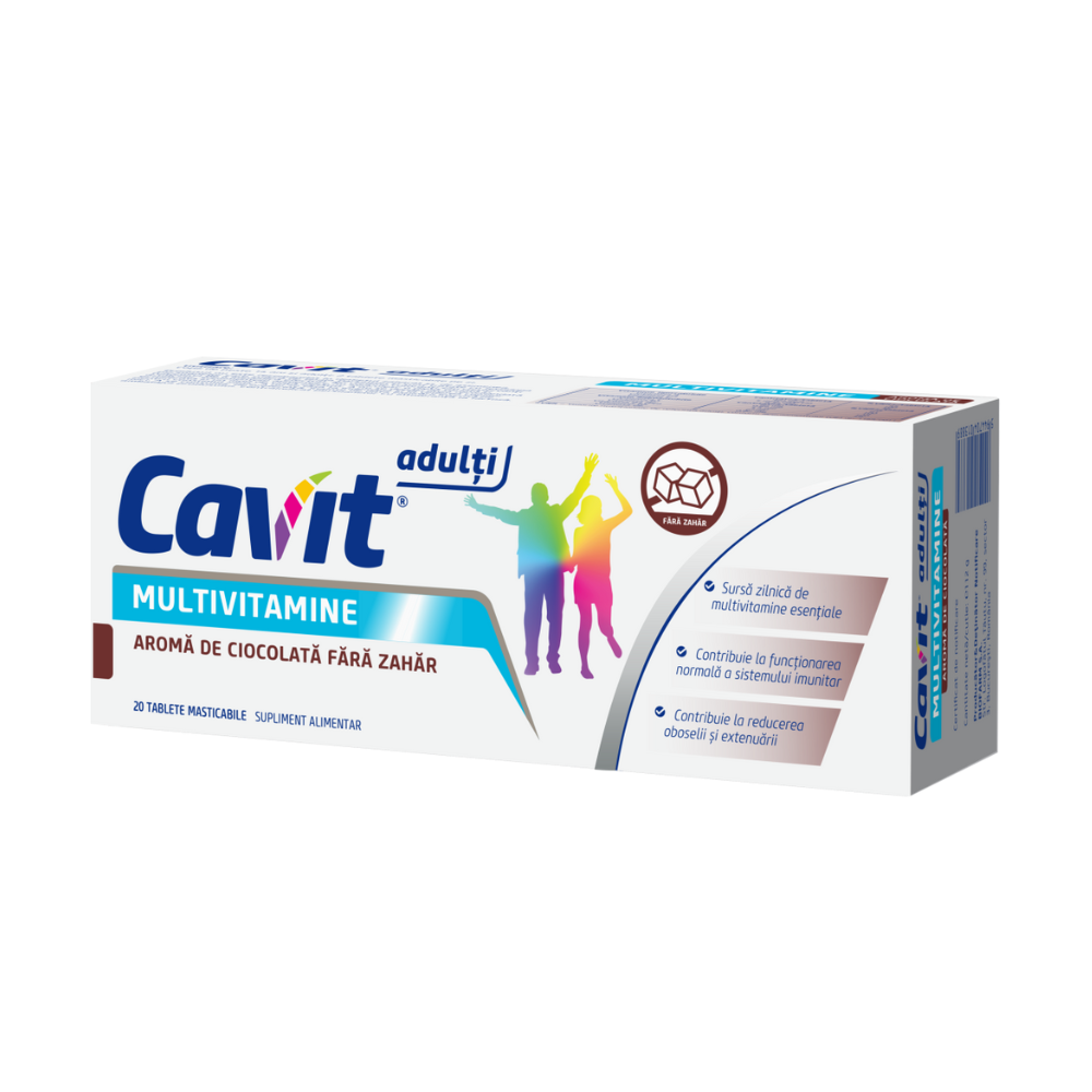 Cavit Adulti Multivitamine cu aroma de ciocolata fara zahar, 20 tablete, Biofarm