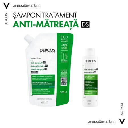 Rezerva Sampon Dercos antimatreata pentru par normal-gras, 500 ml, Vichy 536951