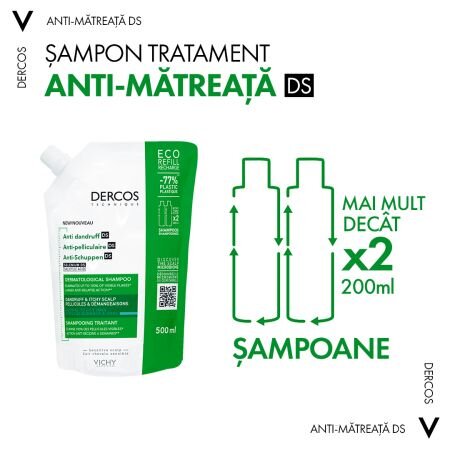 Rezerva Sampon Dercos antimatreata pentru par normal-gras, 500 ml, Vichy 536950