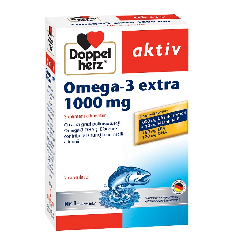 Omega 3 extract cu ulei somon 1000mg Doppelherz Activ, 60 capsule, Queisser Pharma