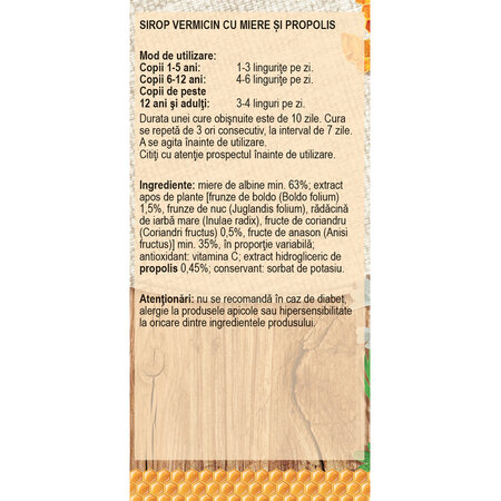 Sirop Vermicin cu miere, propolis si Vitamina C D73, 100 ml, Fares 721117