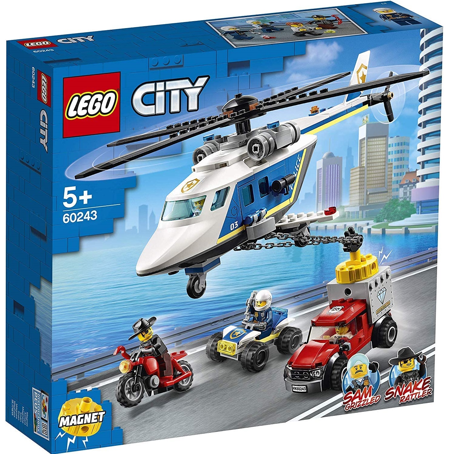 Urmarire cu elicopterul politiei Lego City, +5 ani, 60243, Lego