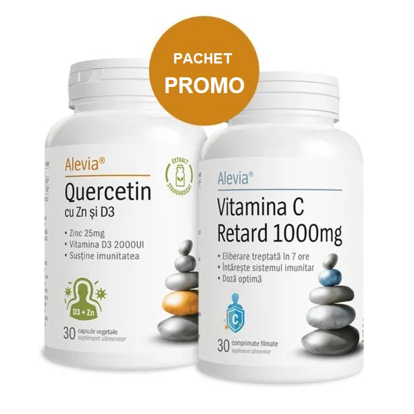 Quercetin cu Zinc si vitamina D3 + Vitamina C Retard, 1000 mg, 30 + 30 comprimate, Alevia