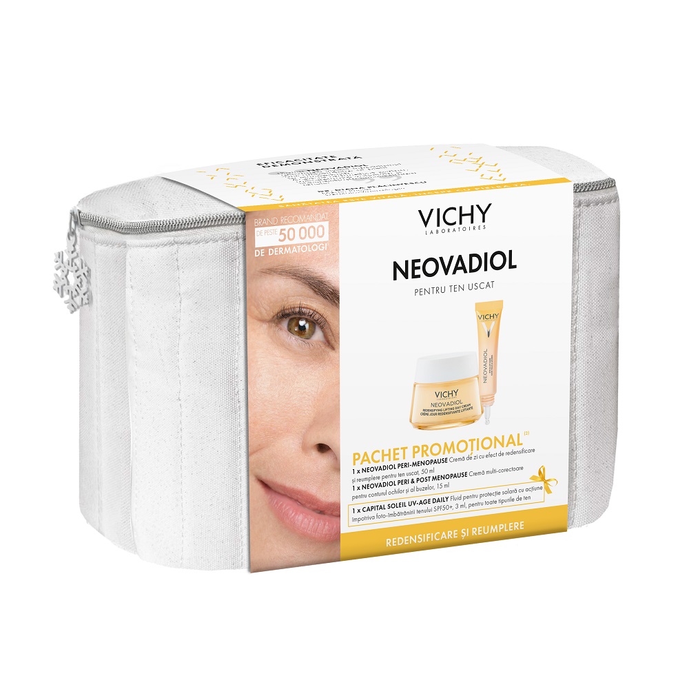 Pachet Crema de zi pentru ten uscat 50 ml + Crema contur ochi si buze 15 ml Neovadiol Peri-Menopause, Vichy