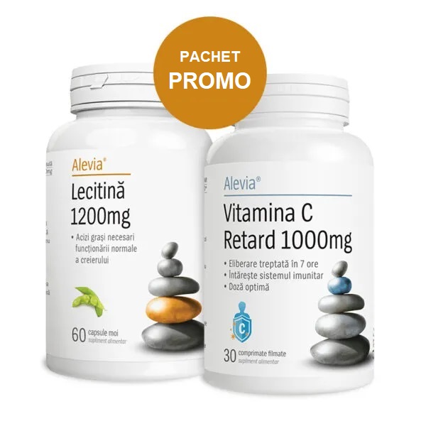 Lecitina 1200 mg + Vitamina C Retard, 1000 mg, 60 + 30 comprimate, Alevia