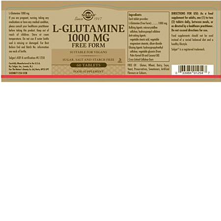 L-Glutamina, 1000 mg, 60 tablete, Solgar 537370
