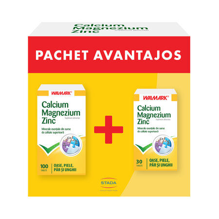 Pachet Calciu, Magneziu, Zinc, 100 + 30 tablete, Walmark