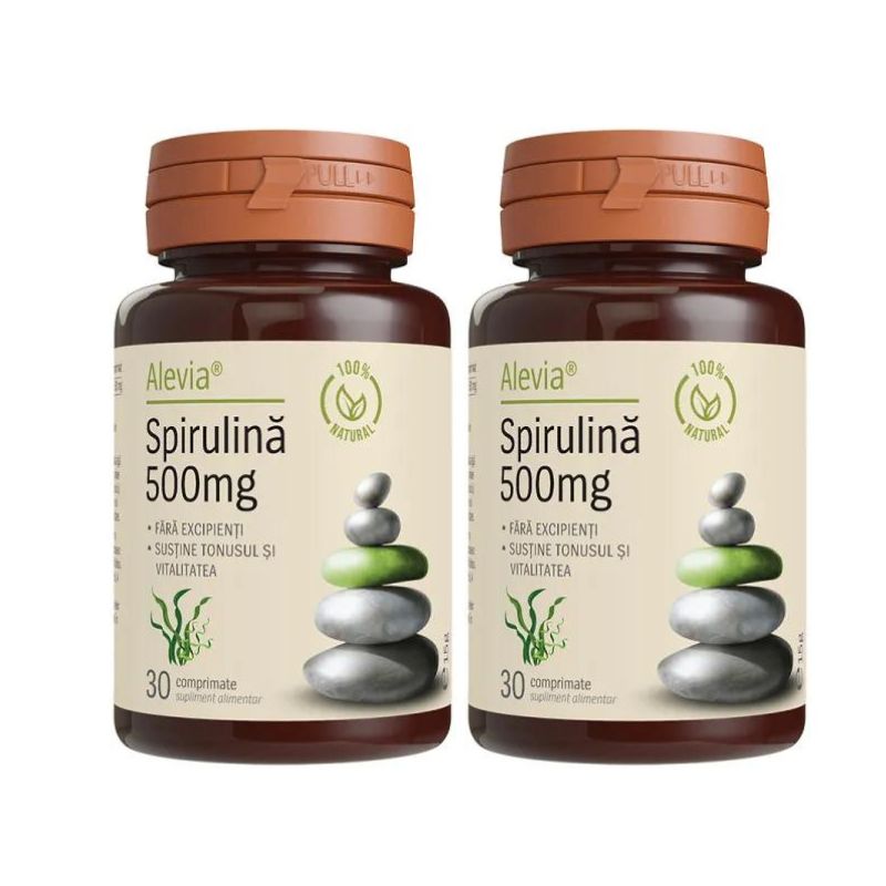 Pachet Spirulina 500mg, 30+30 comprimate, Alevia