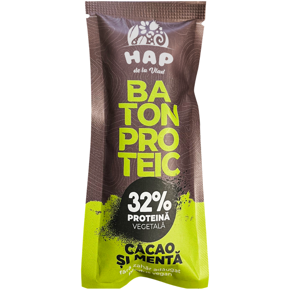 Baton proteic cu cacao si menta, 45 g, Hap de la Vlad