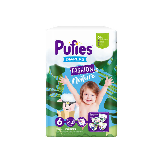 Scutece Extra Large Fashion & Nature, nr. 6, +13 kg, 42 bucati, Pufies