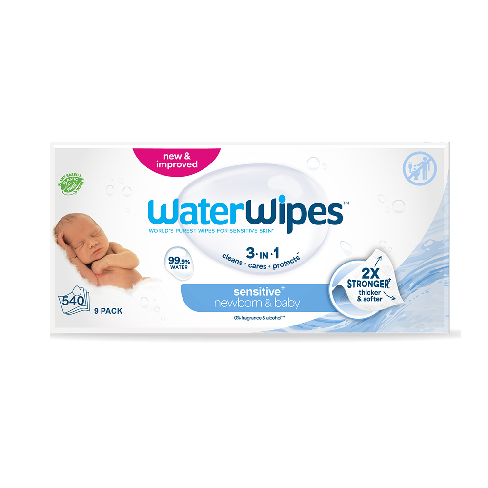 Servetele umede pentru bebelusi fara parfum Sensitive+, +0 luni, 9x60 bucati, WaterWipes