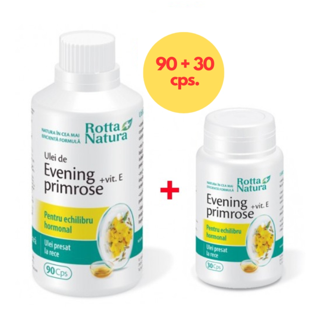 Pachet Evening Primrose VItamina E, 90 + 30 capsule, Rotta Natura