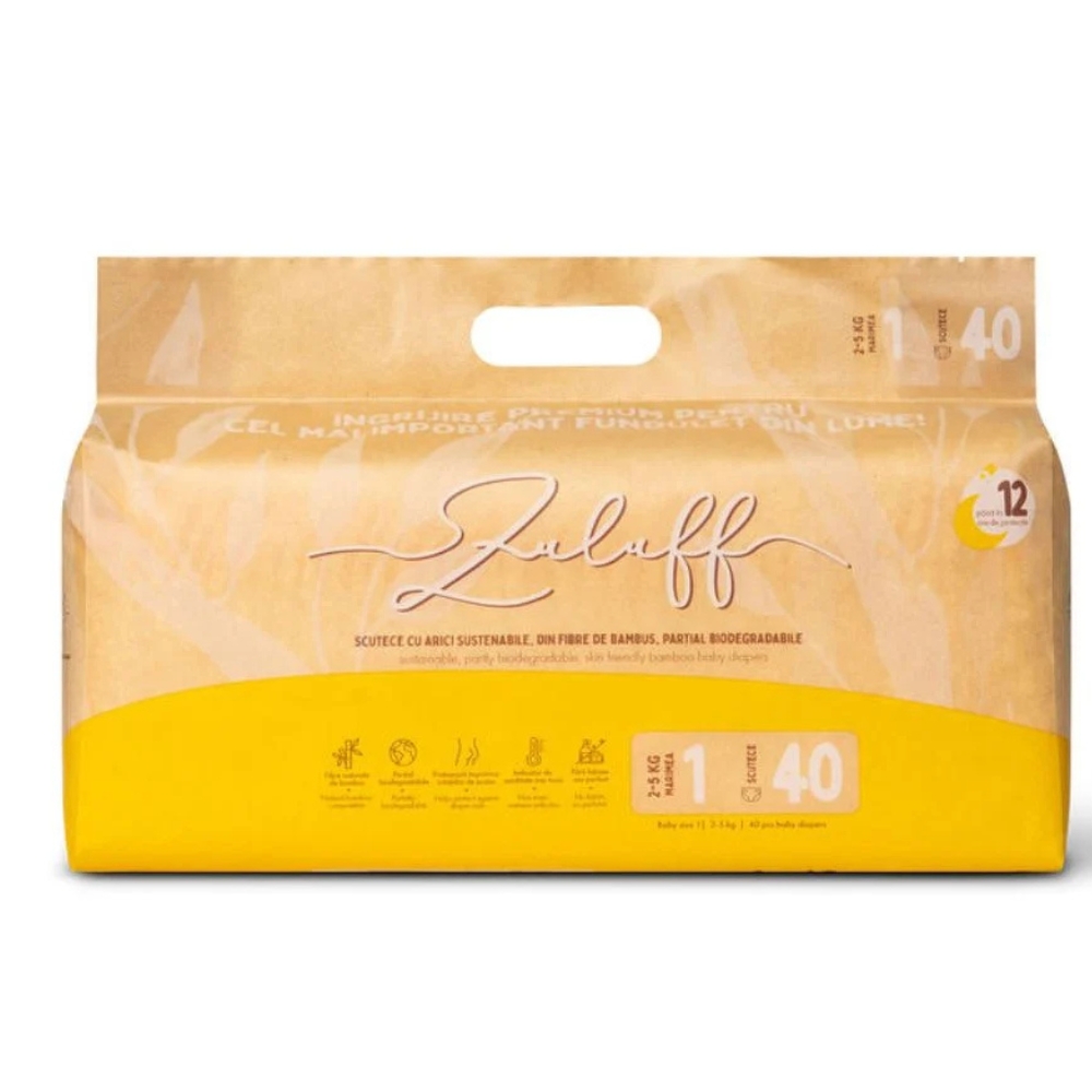 Scutece din Bambus, Nr.1, 2-5 kg, 40 bucati, Zuluff