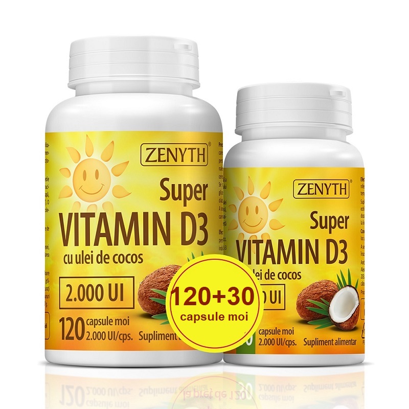 Pachet Super Vitamin D3, 2000UI, 120 + 30 capsule, Zenyth