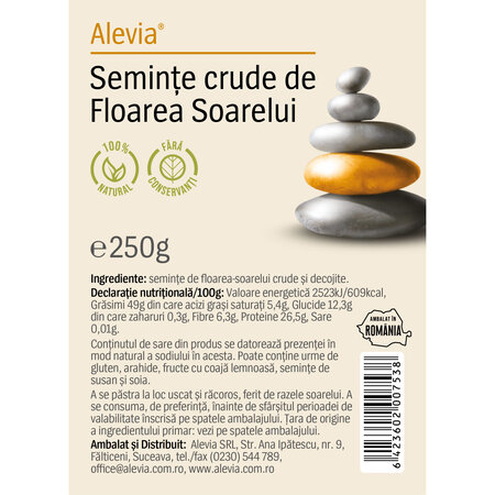 Seminte crude de floarea soarelui, 250 g, Alevia 702841