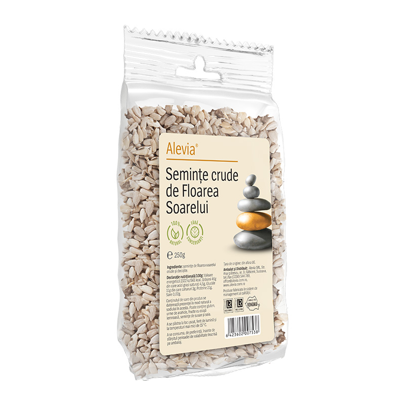 Seminte crude de floarea soarelui, 250 g, Alevia