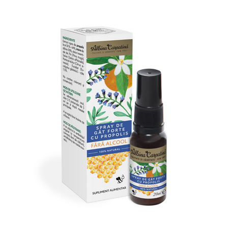 Spray de gat forte cu propolis fara alcool, 20 ml, Albina Carpatina