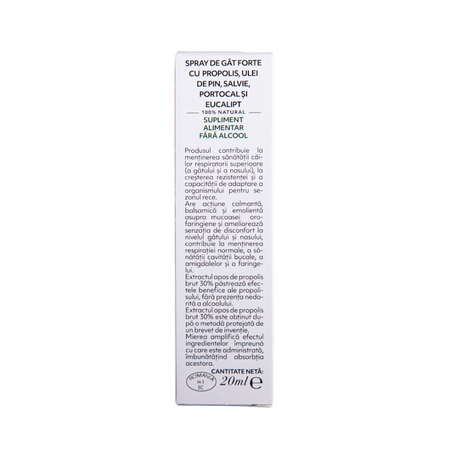 Spray de gat forte cu propolis fara alcool, 20 ml, Albina Carpatina 816874
