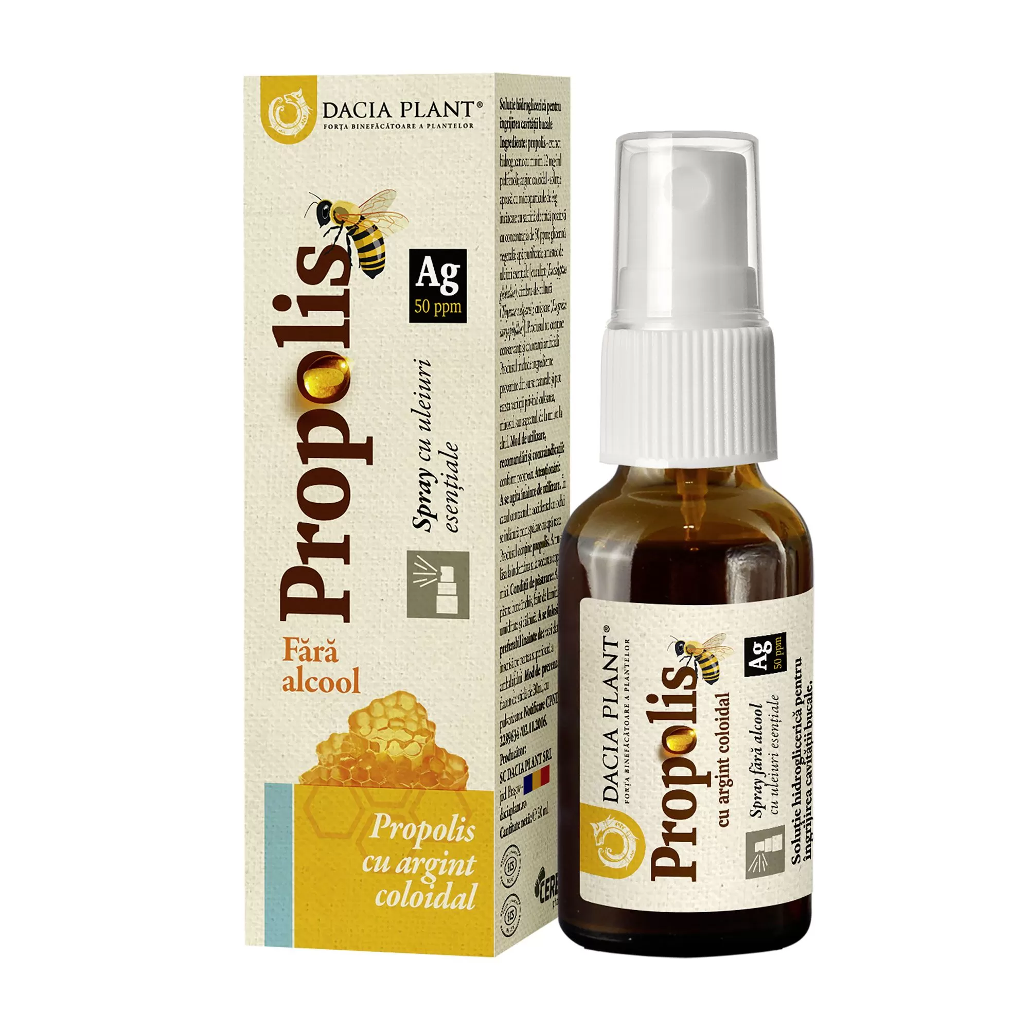 Spray cu uleiuri esentiale fara alcool Propolis, 20 ml, Dacia Plant