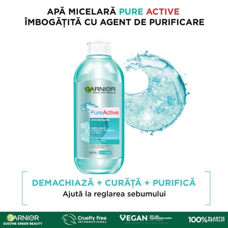 Garnier apa micelara pentru ten mixt cu tendinta de ingrasare Pure Active, 400 ml, Loreal 538589