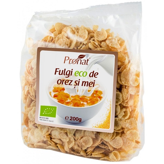 Fulgi Bio de orez si mei, 200 gr, Pronat