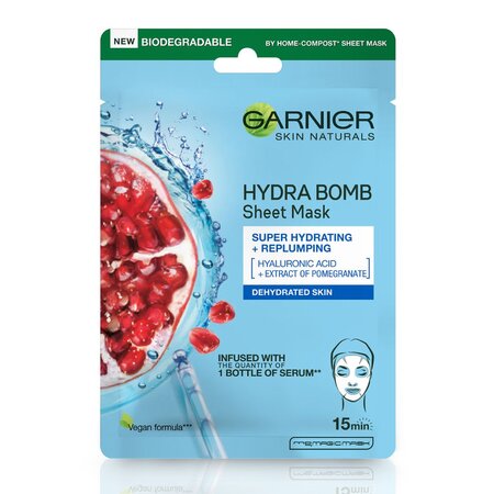 Masca servetel Garnier cu rodie Hydra Bomb
