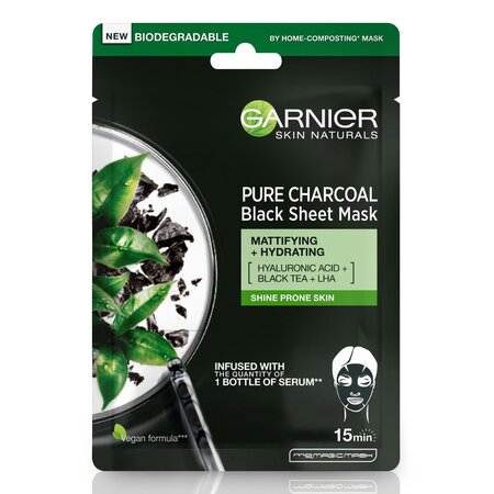 Masca servetel Garnier cu ceai negru Pure Charcoal