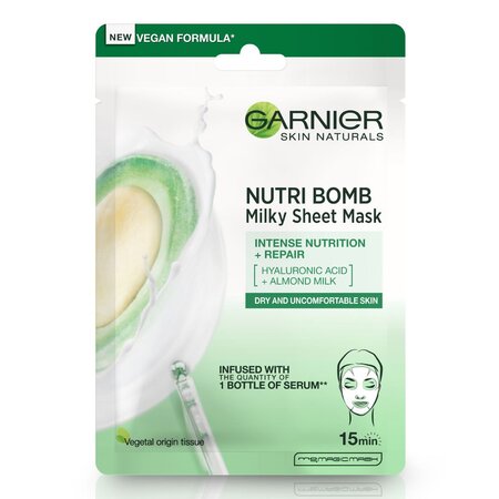 Masca servetel Garnier cu lapte de migdale si acid hialuronic Nutri bomb
