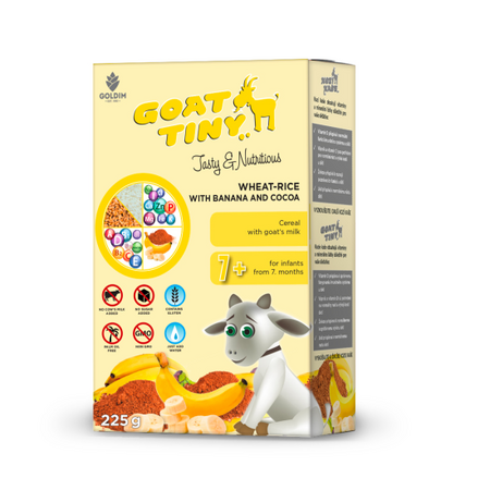 Piure de grau si orez cu lapte de capra, banane si cacao