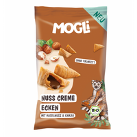 Mini pernute crocante Bio umplute cu crema de cacao si alune, 30 gr, Mogli