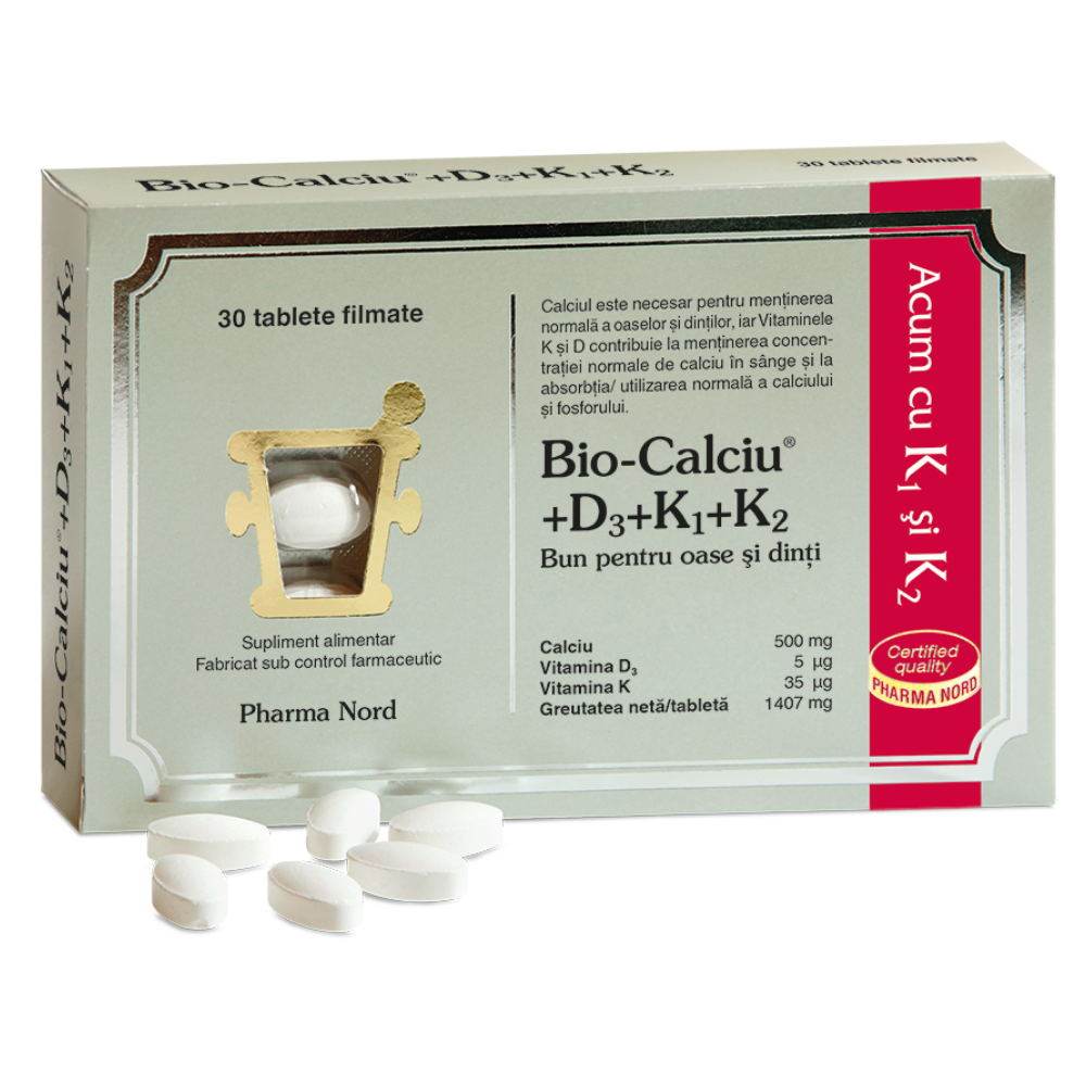 Bio-Calciu + D3 + K1 + K2, 30 tablete, Pharma Nord