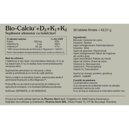 Bio-Calciu + D3 + K1 + K2, 30 tablete, Pharma Nord 612501