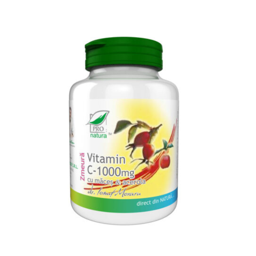 Vitamina C 1000mg cu zmeura, macese si acerola, 100 comprimate, Pro Natura