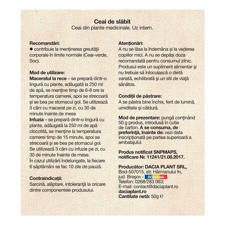 Ceai de slabit, 50 g, Dacia Plant 808433
