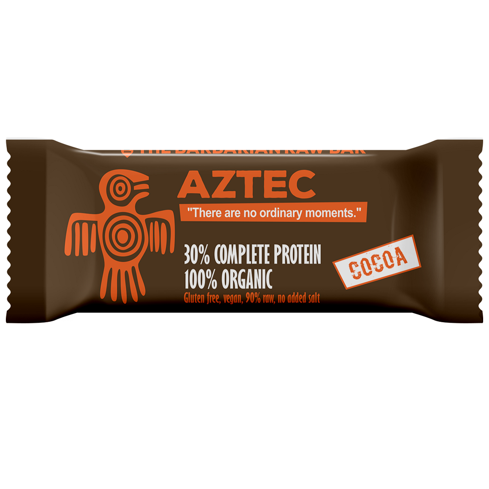 Baton proteic bio cu cacao Aztec, 50 g, The Barbarian