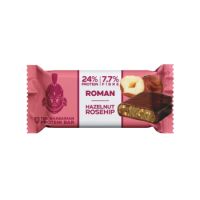 Baton proteic bio invelit in ciocolata cu alune de padure si macese Roman, 68 g, The Barbarian