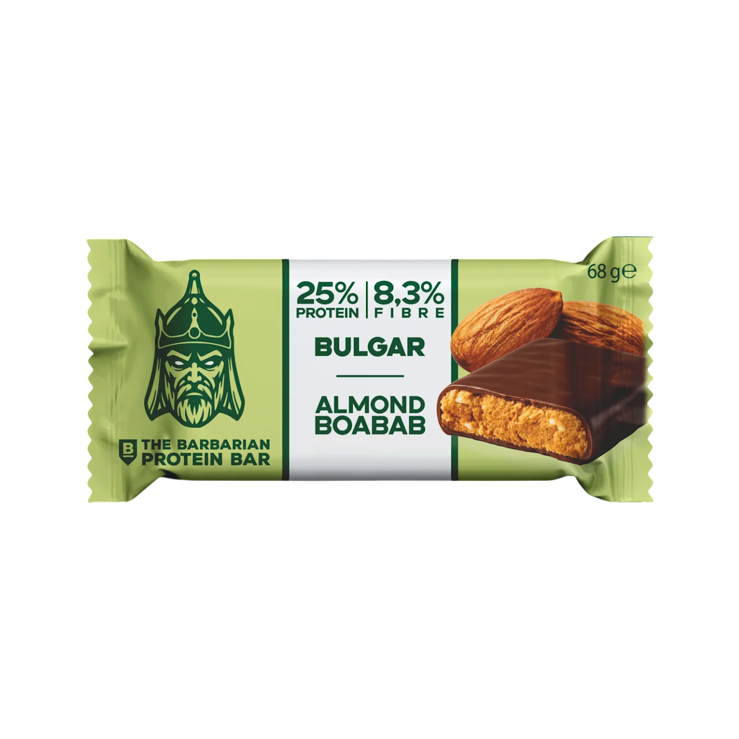 Baton proteic Bio invelit in ciocolata cu migdale si boabab Bulgar, 68 g, The Barbarian