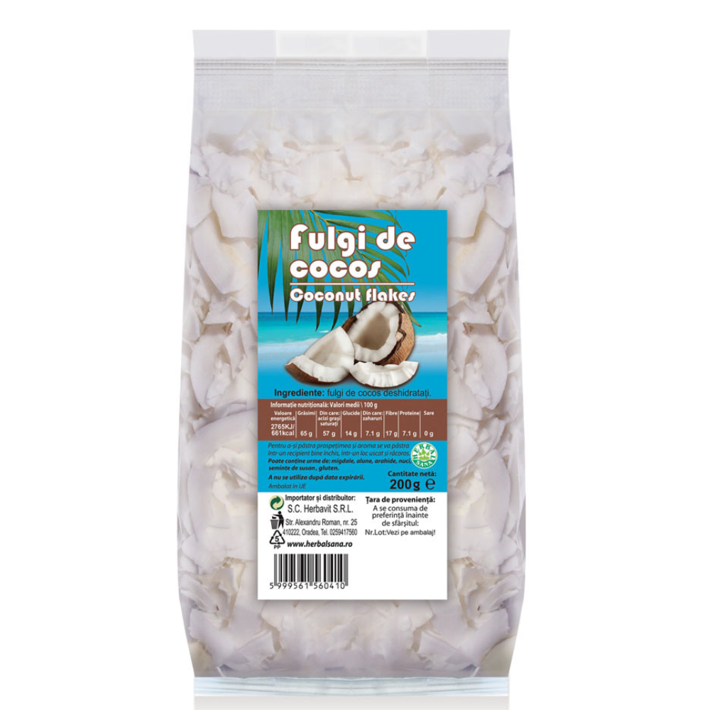 Fulgi de cocos, 200 g, Herbal Sana