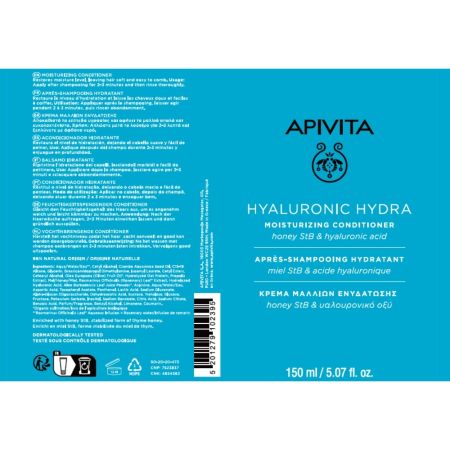 Balsam hidratant pentru par Hyaluronic Hydra, 150 ml, Apivita 735375