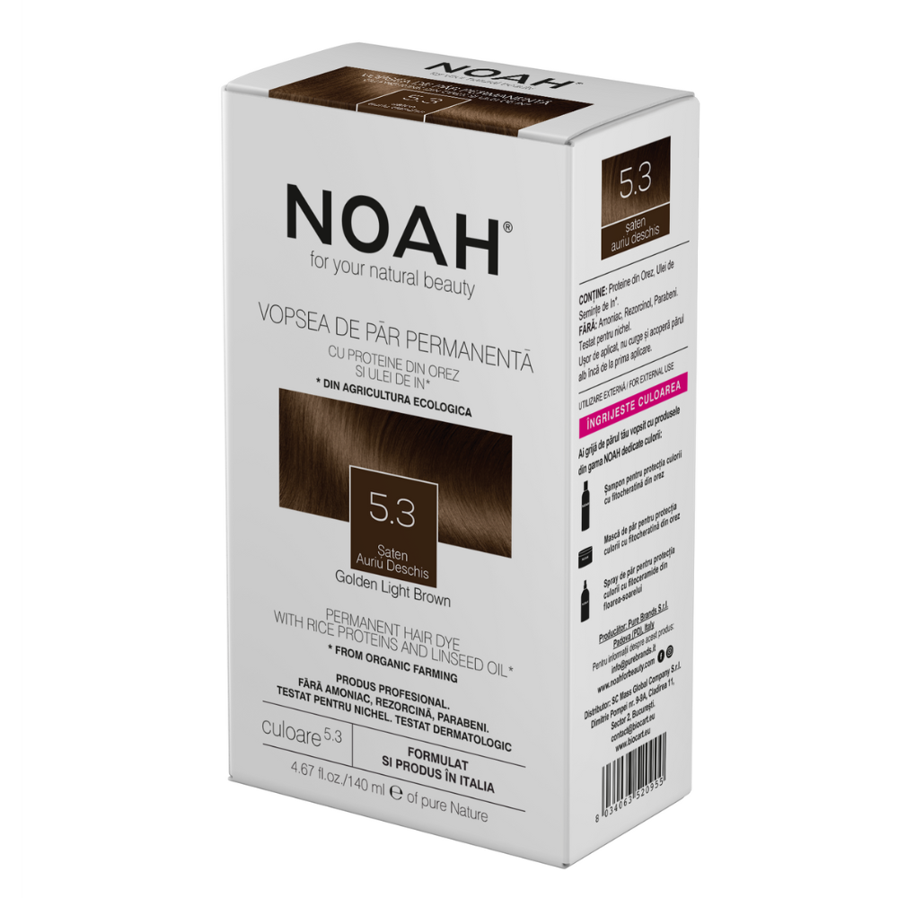 Vopsea de par naturala, Saten auriu deschis 5.3, 140 ml, Noah