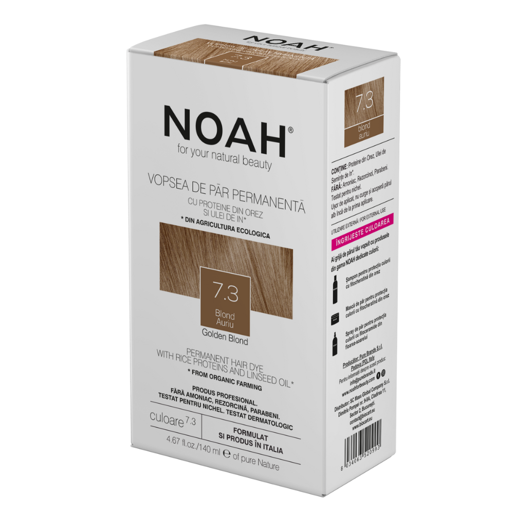 Vopsea de par naturala, Blond auriu 7.3, 140 ml, Noah