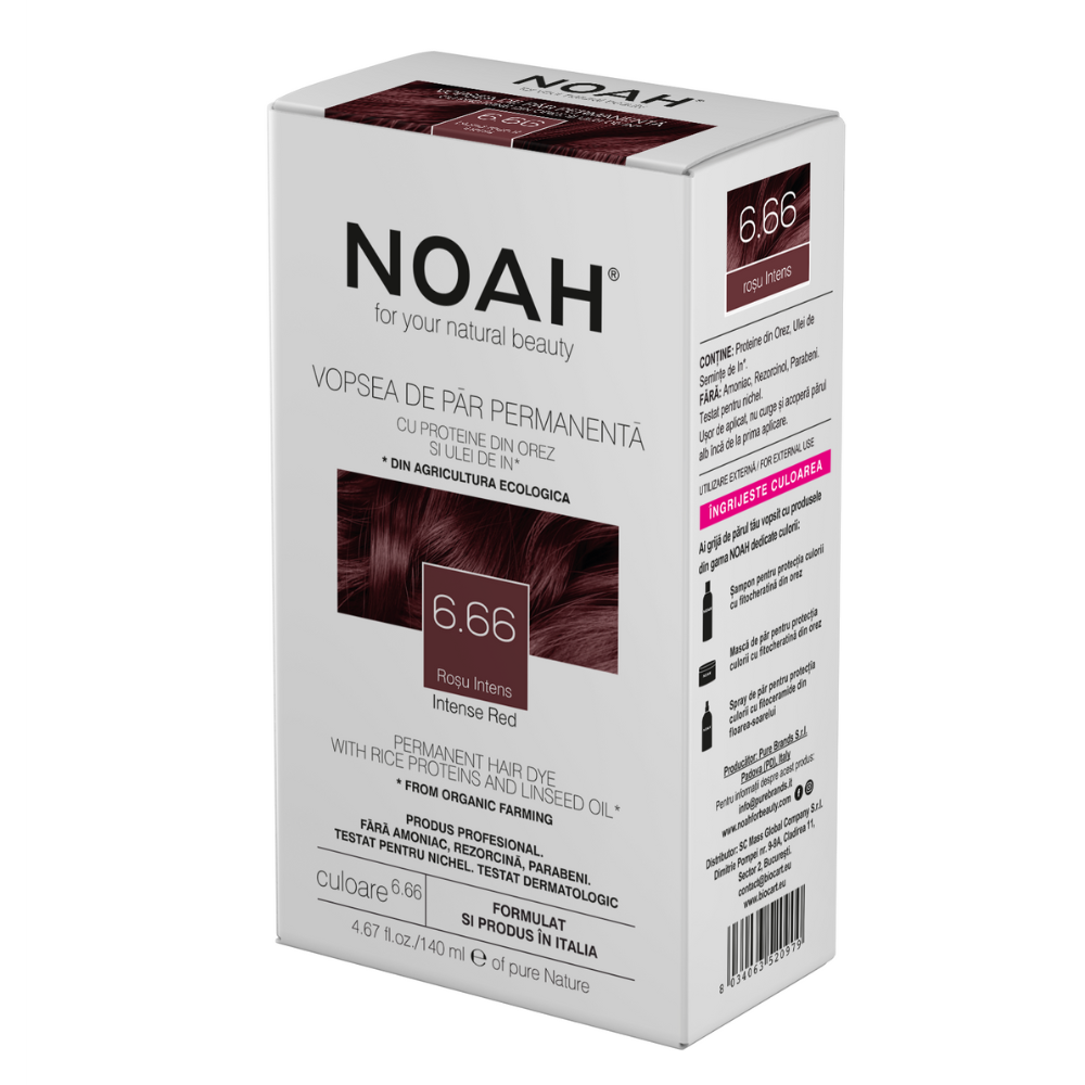 Vopsea de par naturala, Roscat inchis 6.66, 140 ml, Noah