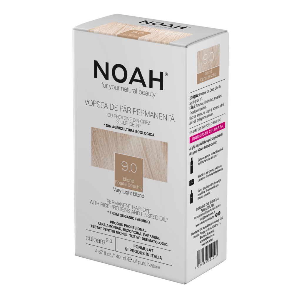 Vopsea de par naturala, Blond foarte deschis 9.0, 140 ml, Noah