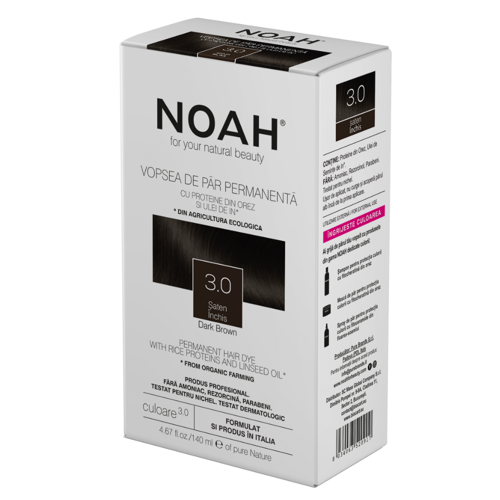 Vopsea de par naturala, Saten inchis 3.0, 140 ml, Noah