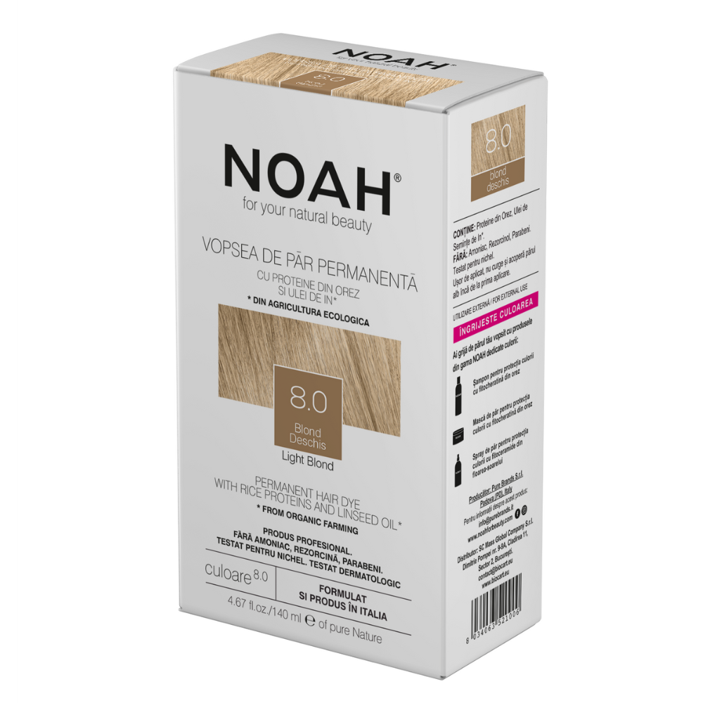 Vopsea de par naturala, Blond deschis 8.0, 140 ml, Noah