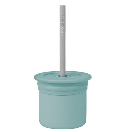Cana cu pai si recipient din silicon pentru gustari, Aqua Green, Minikoioi 540393