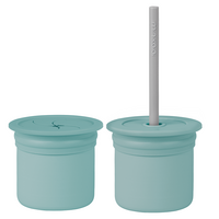 Cana cu pai si recipient din silicon pentru gustari, Aqua Green, Minikoioi
