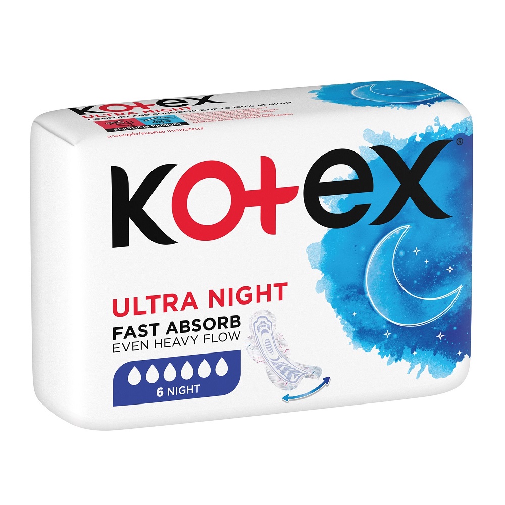 Absorbante de noapte Ultra Night, 6 bucati, Kotex