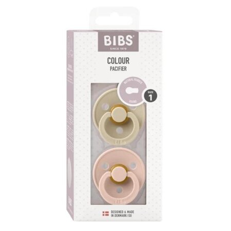 Set 2 suzete cu tetina rotunda Colour Latex, +0 luni, Vanilla - Blush, Bibs 540403