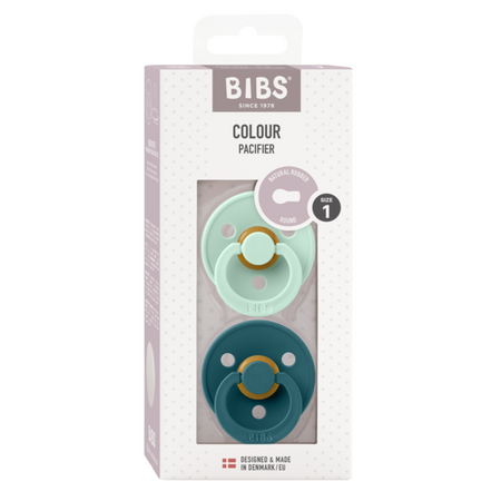 Set 2 suzete cu tetina rotunda Colour Latex, +0 luni, Nordic Mint - Forest Lake, Bibs 540390